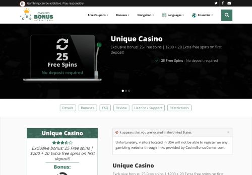 
                            6. Unique Casino | Exclusive bonus: 25 Free Spins | Australia