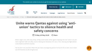 
                            13. Unite warns Qantas against using 'anti-union' tactics to silence health ...