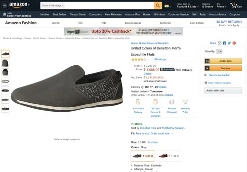 
                            11. United Colors of Benetton Men's Grey Espadrille Flats - 6.5 UK/India ...