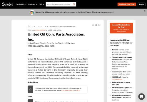
                            11. United Oil Co. v. Parts Associates, Inc. Case Brief - Quimbee