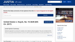 
                            10. United States v. Huyck, No. 15-3649 (8th Cir. 2017) :: Justia