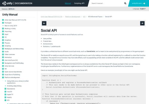 
                            9. Unity - Manual: Social API