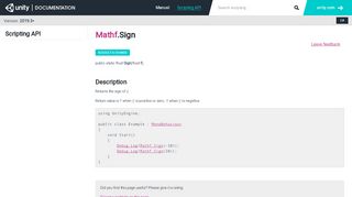 
                            3. Unity - Scripting API: Mathf.Sign