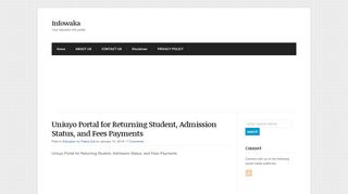 
                            3. Uniuyo Portal for Returning Student, Admission Status, and Fees