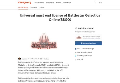 
                            10. Universal must end license of Battlestar Galactica Online ... - Change.org