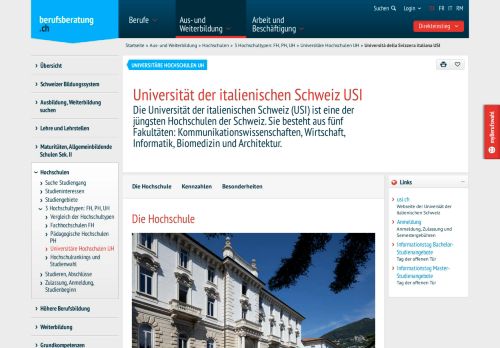 
                            6. Università della Svizzera italiana USI - berufsberatung.ch