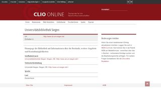 
                            11. Universitätsbibliothek Siegen | Clio-online