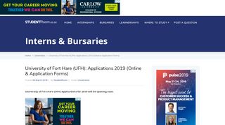 
                            11. University of Fort Hare (UFH): Applications 2019 (Online & Application ...