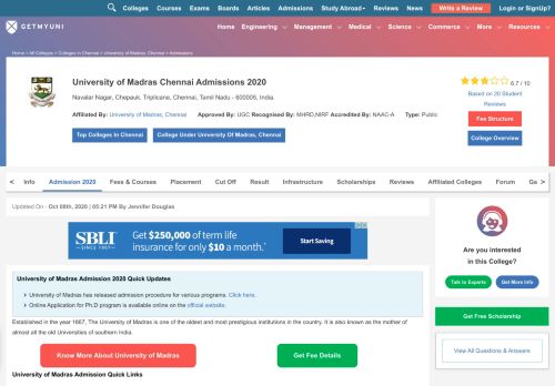 
                            9. University of Madras, Chennai Admissions 2019 - Getmyuni