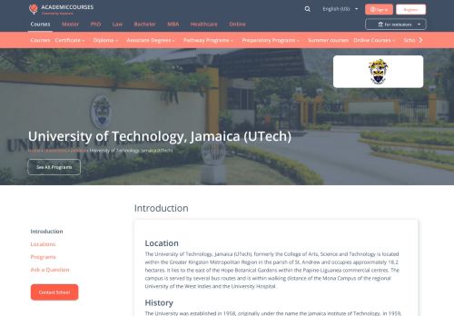 
                            13. University of Technology, Jamaica (UTech) in Jamaica - Courses