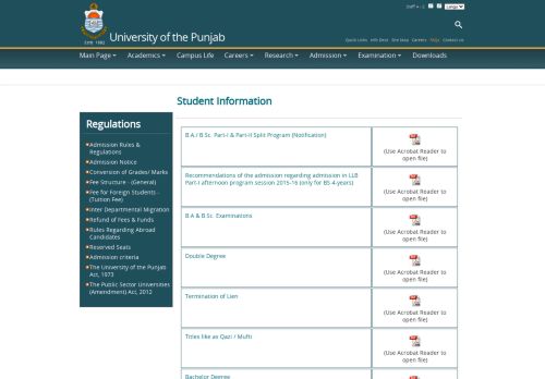 
                            1. University of the Punjab - Student Information