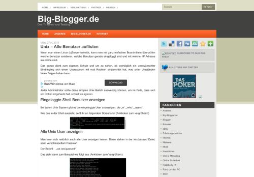 
                            12. Unix – Alle Benutzer auflisten | Big-Blogger.de