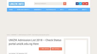 
                            8. UNIZIK Admission List 2018 - Check Status portal.unizik.edu.ng Here ...