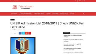 
                            10. UNIZIK Admission List 2018/2019 | Check UNIZIK Full List Online