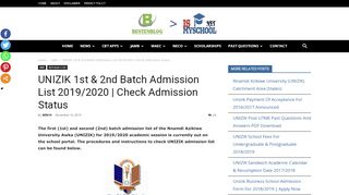 
                            6. UNIZIK Admission List 2018/2019 Out | Check Admission Status