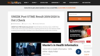 
                            10. UNIZIK Post UTME Result 2018/2019 Is Out | Check ⋆ NGScholars