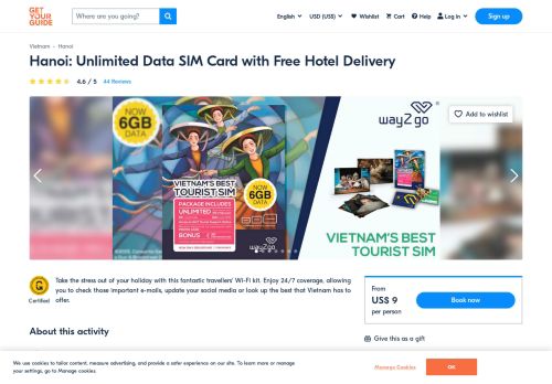 
                            10. Unlimited Data SIM card (FREE Hotel Delivery in Hanoi) - GetYourGuide