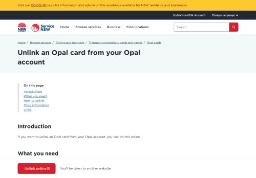 
                            10. Unlink an Opal card from your Opal account | Service NSW