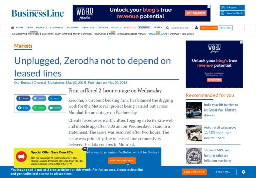 
                            8. Unplugged, Zerodha not to depend on leased lines - The Hindu ...