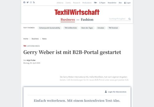 
                            6. Unternehmen: Gerry Weber ist mit B2B-Portal gestartet - TextilWirtschaft