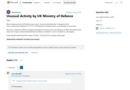 
                            1. Unusual Activity by UK Ministry of Defence - Microsoft Community