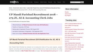 
                            5. UP Mandi Parishad Recruitment 2018 - 279 JE, AE & Accounting Clerks
