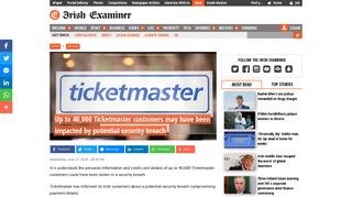 
                            6. Up to 40000 Ticketmaster customers may have been ... - Irish Examiner