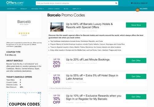 
                            12. Up to 50% off Barcelo Promo Codes & Coupons 2019 - Offers.com