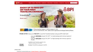 
                            10. Up to P800 OFF on your first Traveloka booking - BPI Cards