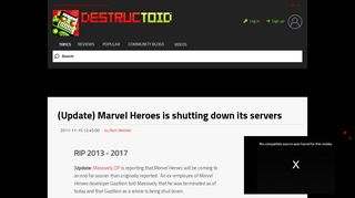 
                            11. (Update) Marvel Heroes is shutting down its servers - Destructoid