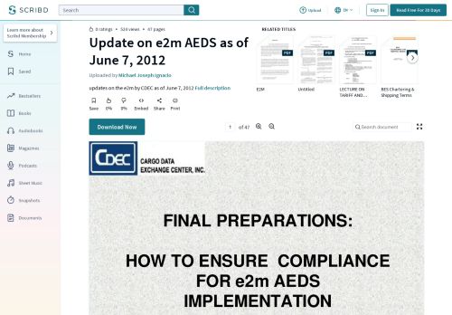 
                            12. Update on e2m AEDS as of June 7, 2012 | Banks | Customs - Scribd