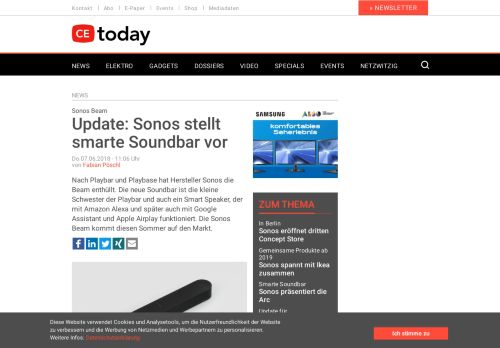 
                            12. Update: Sonos stellt smarte Soundbar vor | CEToday