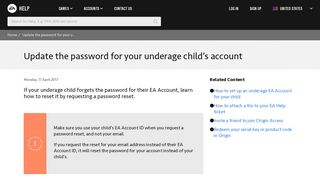 
                            7. Update the password for your underage child's account - EA Help