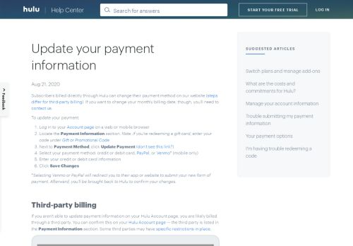 
                            13. Update your payment information - Hulu Help