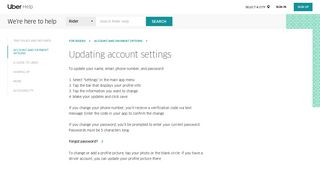
                            9. Updating account settings | Uber Rider Help