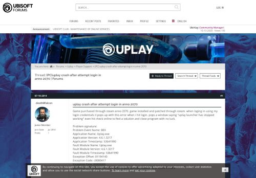 
                            11. uplay crash after attempt login in anno 2070 - Ubisoft Forums