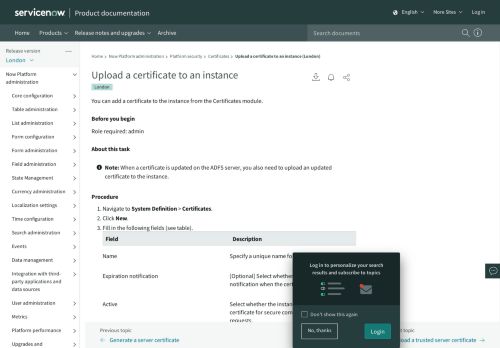 
                            4. Upload a certificate to an instance | ServiceNow Docs