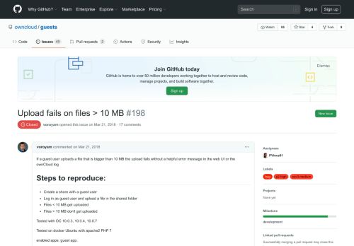 
                            11. Upload fails on files > 10 MB · Issue #198 · owncloud/guests · GitHub
