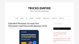 
                            11. Uploaded Premium Account Free Usernames and Passwords (2019)