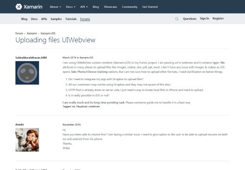 
                            11. Uploading files UIWebview — Xamarin Community Forums