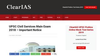 
                            10. UPSC Civil Services Main Exam 2018 - Important Notice - ClearIAS