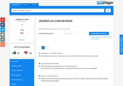 URAREPLAY.COM - 20 Reviews, 1% Reputation Score - ...