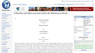 
                            12. Urkunden und Akten aus dem Archiv der Klarissen zu Neuss ...