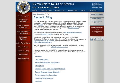 
                            6. US Court of Appeals for Veterans Claims - E-Filing Main