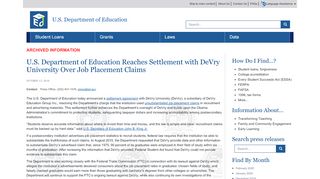 
                            13. U.S. Department of Education Reaches Settlement with DeVry ...