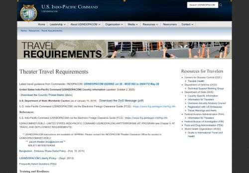 
                            7. U.S. Indo-Pacific Command > Resources > Travel Requirements
