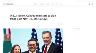 
                            12. U.S., Mexico, Canada ministers to sign trade pact Nov. 30, official says ...