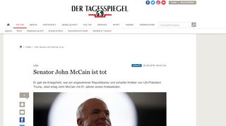 
                            8. USA: Senator John McCain ist tot - Politik - Tagesspiegel