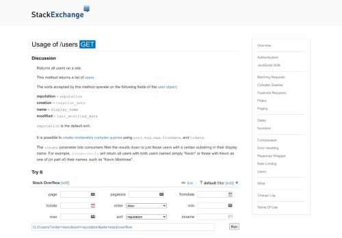 
                            7. Usage of /users - Stack Exchange API