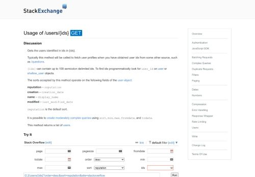 
                            9. Usage of /users/{ids} - Stack Exchange API